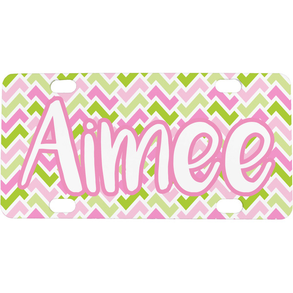 Custom Pink & Green Geometric Mini / Bicycle License Plate (4 Holes) (Personalized)