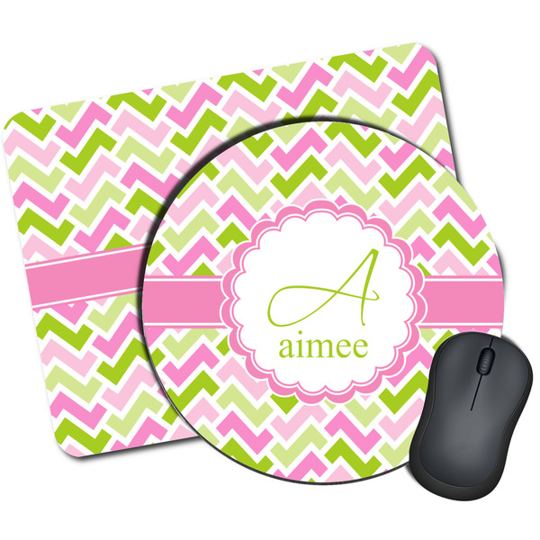 Custom Pink & Green Geometric Mouse Pad (Personalized)