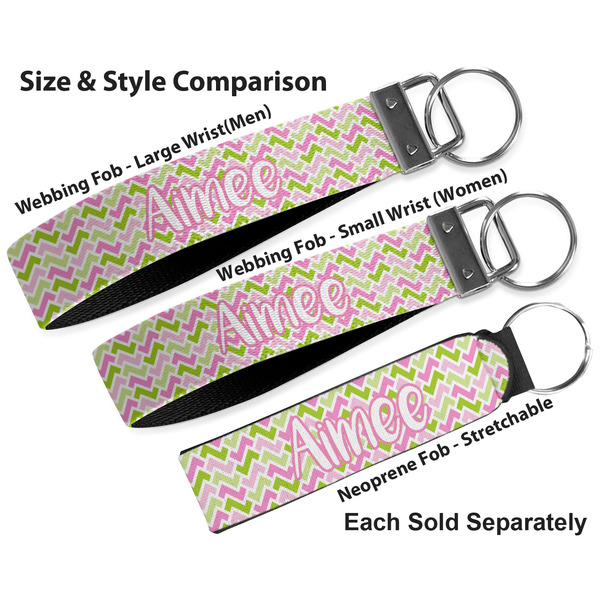 Pink & Green Geometric Multiple Key Ring comparison sizes