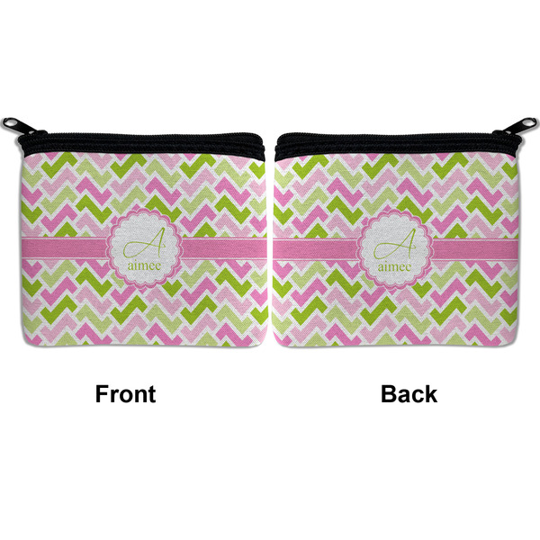 Pink & Green Geometric Neoprene Coin Purse - Front & Back (APPROVAL)