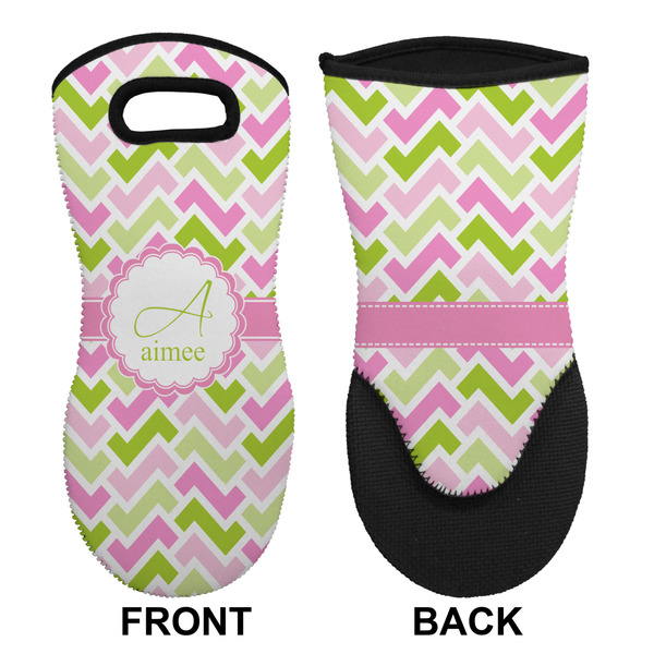 Pink & Green Geometric Neoprene Oven Mitt (Front & Back)