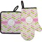 Pink & Green Geometric Right Oven Mitt & Pot Holder Set w/ Name and Initial