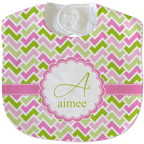 Pink & Green Geometric New Baby Bib - Closed and Folded