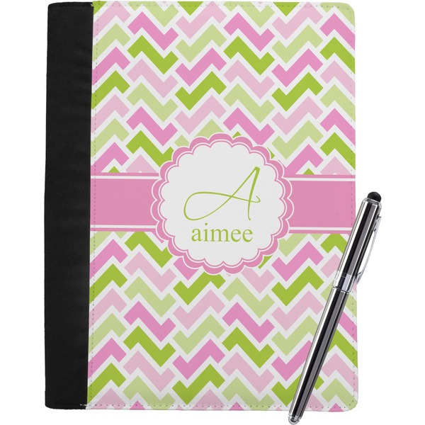 Custom Pink & Green Geometric Notebook Padfolio - Large w/ Name and Initial