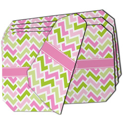 Pink & Green Geometric Dining Table Mat - Octagon - Set of 4 (Double-SIded) w/ Name and Initial