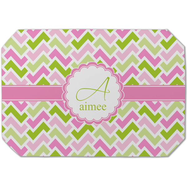 Custom Pink & Green Geometric Dining Table Mat - Octagon (Single-Sided) w/ Name and Initial