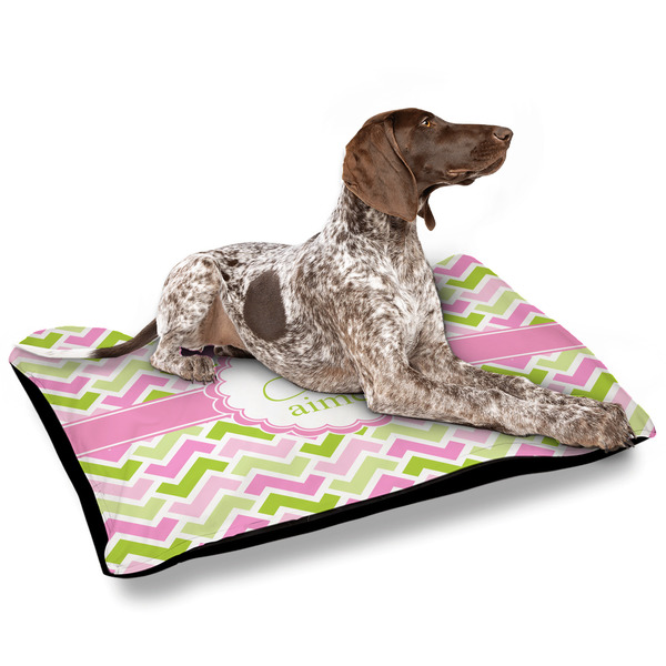 Pink & Green Geometric Outdoor Dog Beds - Large - IN CONTEXT