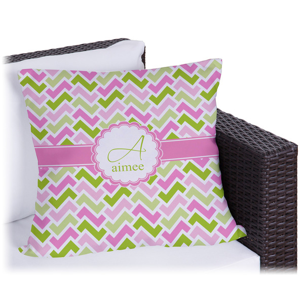 Custom Pink & Green Geometric Outdoor Pillow - 20" (Personalized)