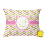 Pink & Green Geometric Outdoor Throw Pillow (Rectangular) (Personalized)