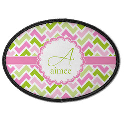 Pink & Green Geometric Iron On Oval Patch w/ Name and Initial