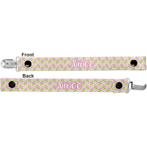 Pink & Green Geometric Pacifier Clip - Front and Back
