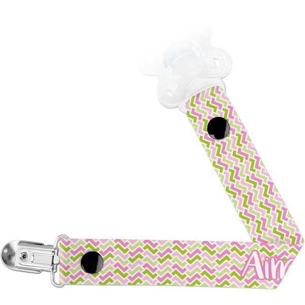 Custom Pink & Green Geometric Pacifier Clip (Personalized)