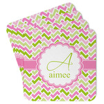 Pink & Green Geometric Paper Coasters w/ Name and Initial