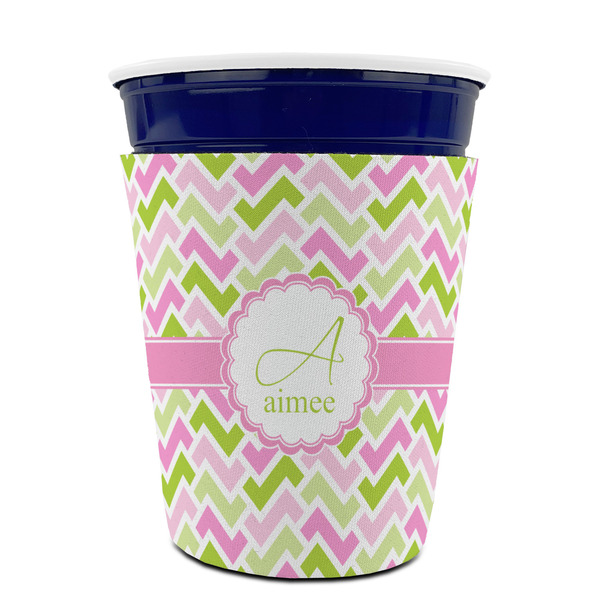 Pink & Green Geometric Party Cup Sleeves - without bottom - FRONT (on cup)