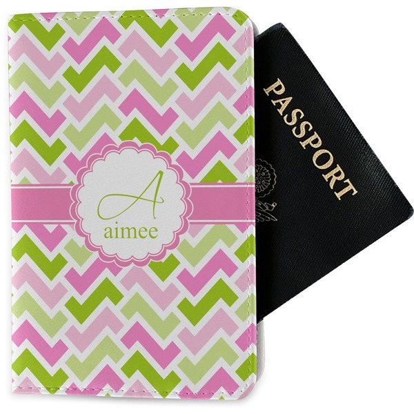 Custom Pink & Green Geometric Passport Holder - Fabric (Personalized)