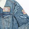 Pink & Green Geometric Patches Lifestyle Jean Jacket Detail