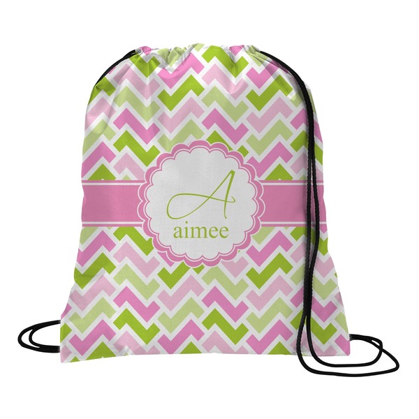 Custom Pink & Green Geometric Drawstring Backpack - Medium (Personalized)