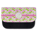 Pink & Green Geometric Canvas Pencil Case w/ Name and Initial