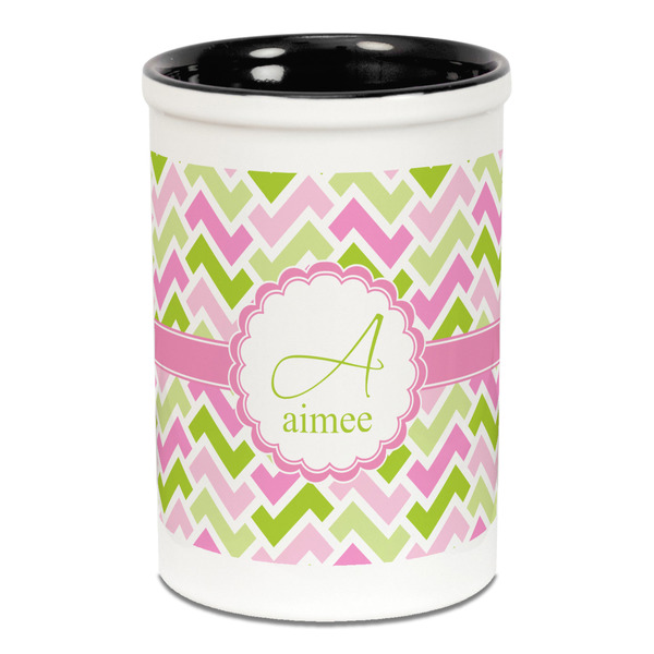 Pink & Green Geometric Pencil Holder - Black