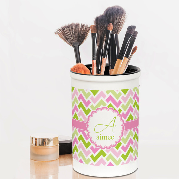 Pink & Green Geometric Pencil Holder - LIFESTYLE makeup