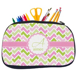 Pink & Green Geometric Neoprene Pencil Case - Medium w/ Name and Initial