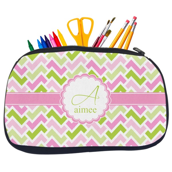Pink & Green Geometric Pencil / School Supplies Bags - Medium