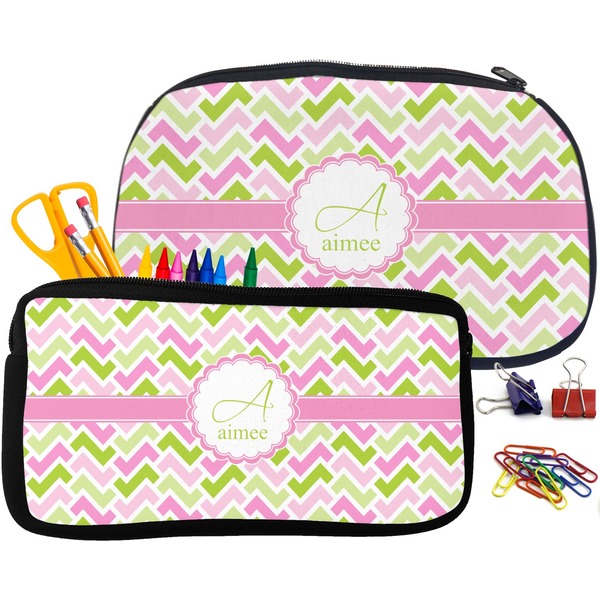 Pink & Green Geometric Pencil / School Supplies Bags Small and Medium