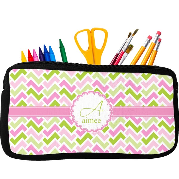 Custom Pink & Green Geometric Neoprene Pencil Case (Personalized)