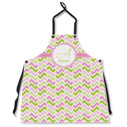 Pink & Green Geometric Apron Without Pockets w/ Name and Initial