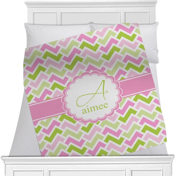 Custom Pink & Green Geometric Minky Blanket - Toddler / Throw - 60"x50" - Single Sided (Personalized)