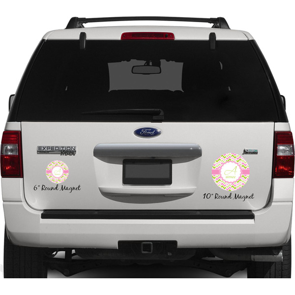 Pink & Green Geometric Personalized Car Magnets on Ford Explorer