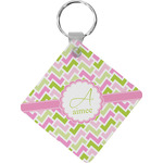 Pink & Green Geometric Diamond Plastic Keychain w/ Name and Initial