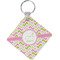 Pink & Green Geometric Diamond Plastic Keychain w/ Name and Initial