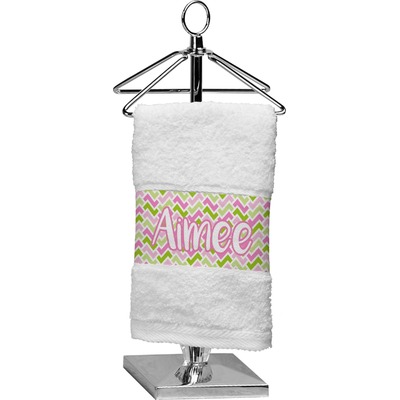 Pink & Green Geometric Cotton Finger Tip Towel (Personalized)