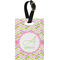 Pink & Green Geometric Plastic Luggage Tag - Rectangular w/ Name and Initial