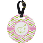 Pink & Green Geometric Plastic Luggage Tag - Round (Personalized)
