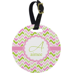 Pink & Green Geometric Plastic Luggage Tag - Round (Personalized)