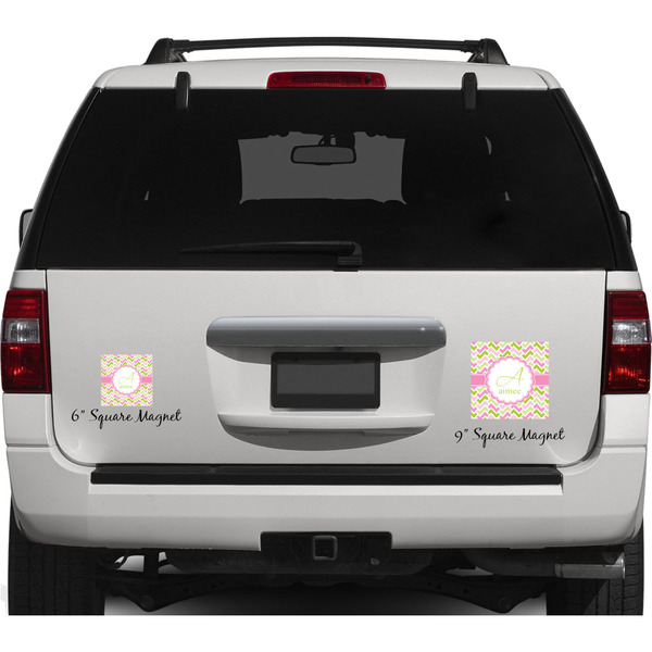 Pink & Green Geometric Personalized Square Car Magnets on Ford Explorer