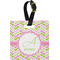 Pink & Green Geometric Plastic Luggage Tag - Square w/ Name and Initial