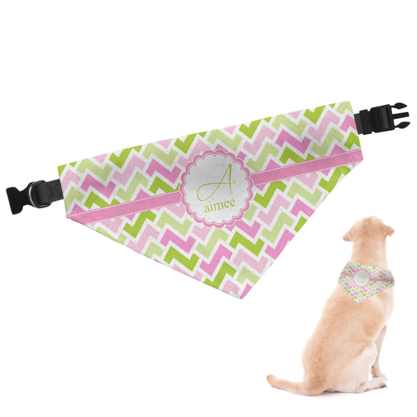 Custom Pink & Green Geometric Dog Bandana - Medium (Personalized)