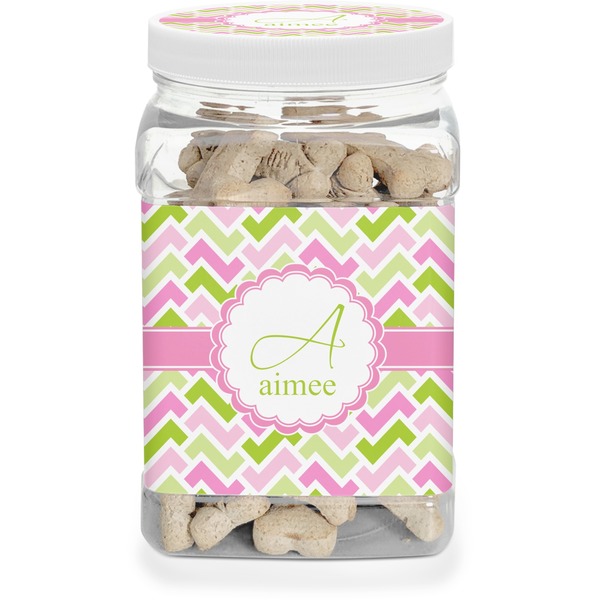 Custom Pink & Green Geometric Dog Treat Jar (Personalized)
