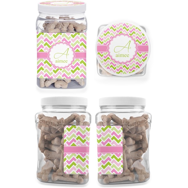 Pink & Green Geometric Pet Treat Jar - Multiple Angles