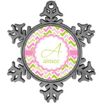 Pink & Green Geometric Vintage Snowflake Ornament (Personalized)