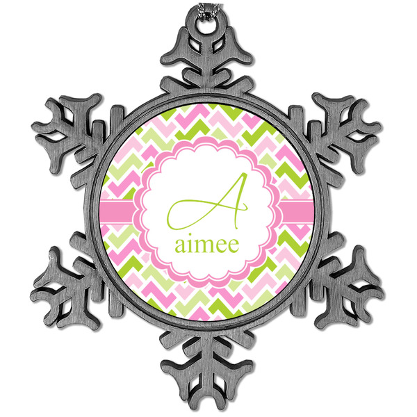 Custom Pink & Green Geometric Vintage Snowflake Ornament (Personalized)