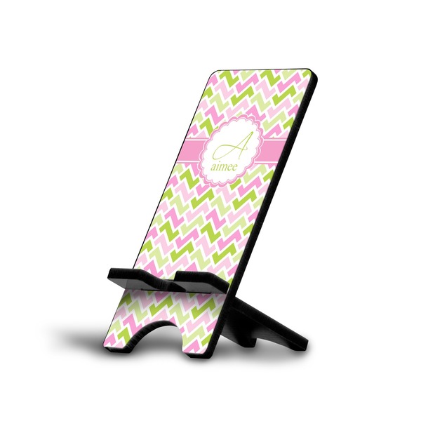 Custom Pink & Green Geometric Cell Phone Stand (Small) (Personalized)