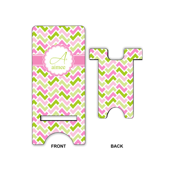 Pink & Green Geometric Phone Stand - Front & Back