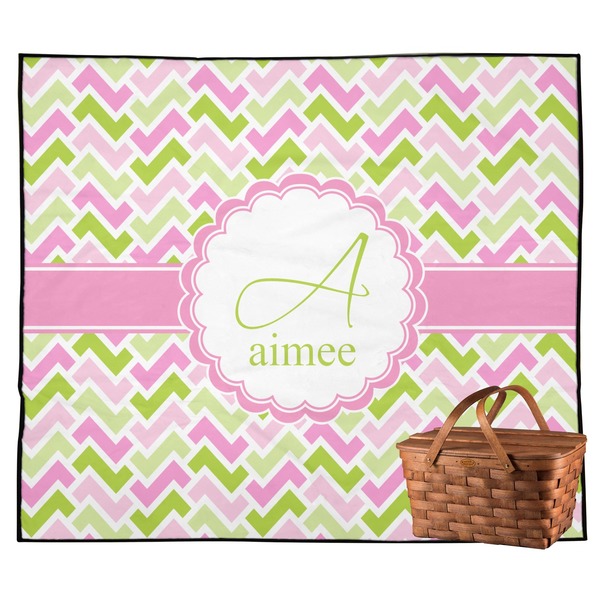 Custom Pink & Green Geometric Outdoor Picnic Blanket (Personalized)