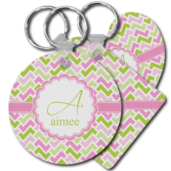 Custom Pink & Green Geometric Plastic Keychain (Personalized)