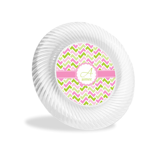 Custom Pink & Green Geometric Plastic Party Appetizer & Dessert Plates - 6" (Personalized)