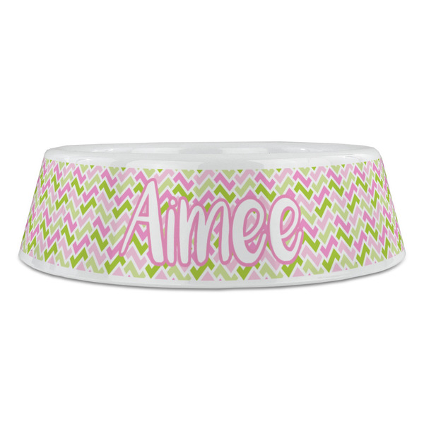 Pink & Green Geometric Plastic Pet Bowls - Large - FRONT